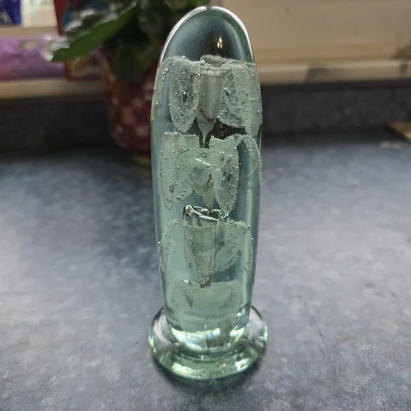 Antique Victorian Era Dump Glass 3 Tier Fountain Flower Paperweight 5.5 *damage